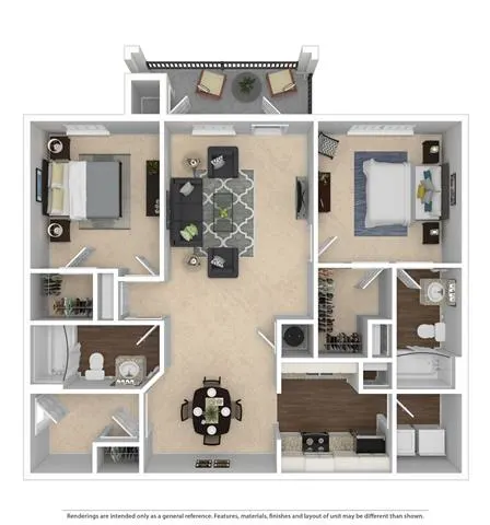 two bed two bath 1,183 square foot floor plan