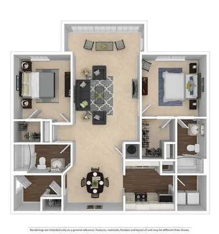 two bed two bath 1,183 square foot floor plan with sunroom