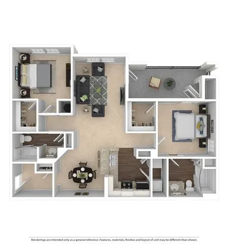 two bed two bath 1,308 square foot floor plan