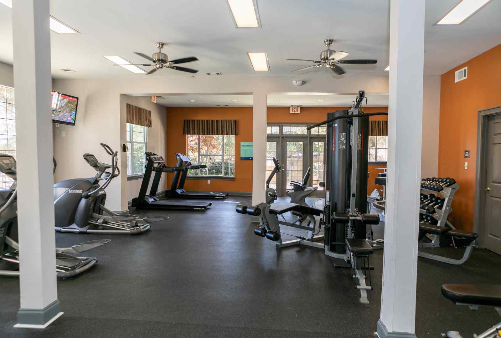 modern exercise machines in fitness center