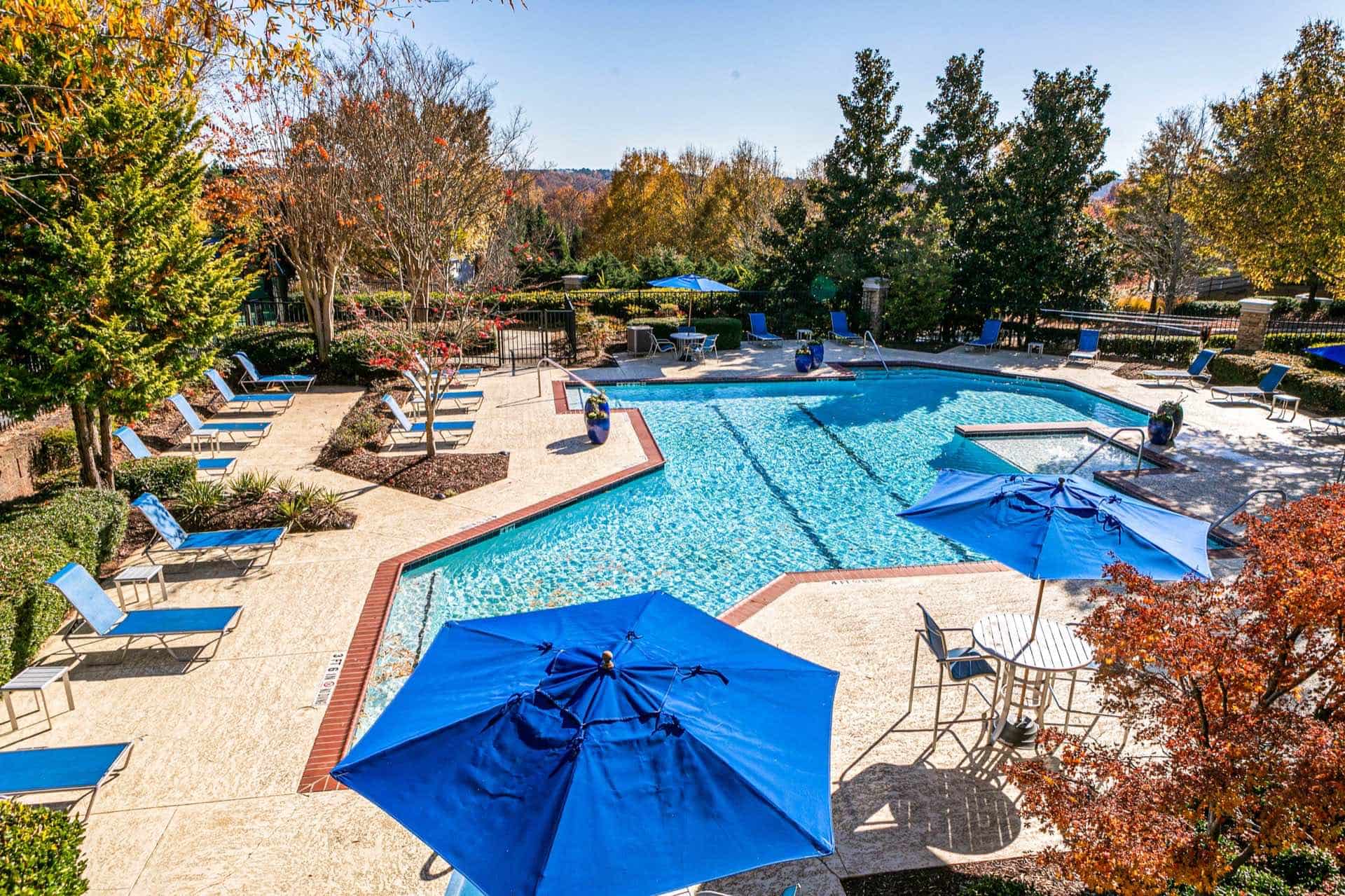 aerial view of pool with plenty of sundeck space