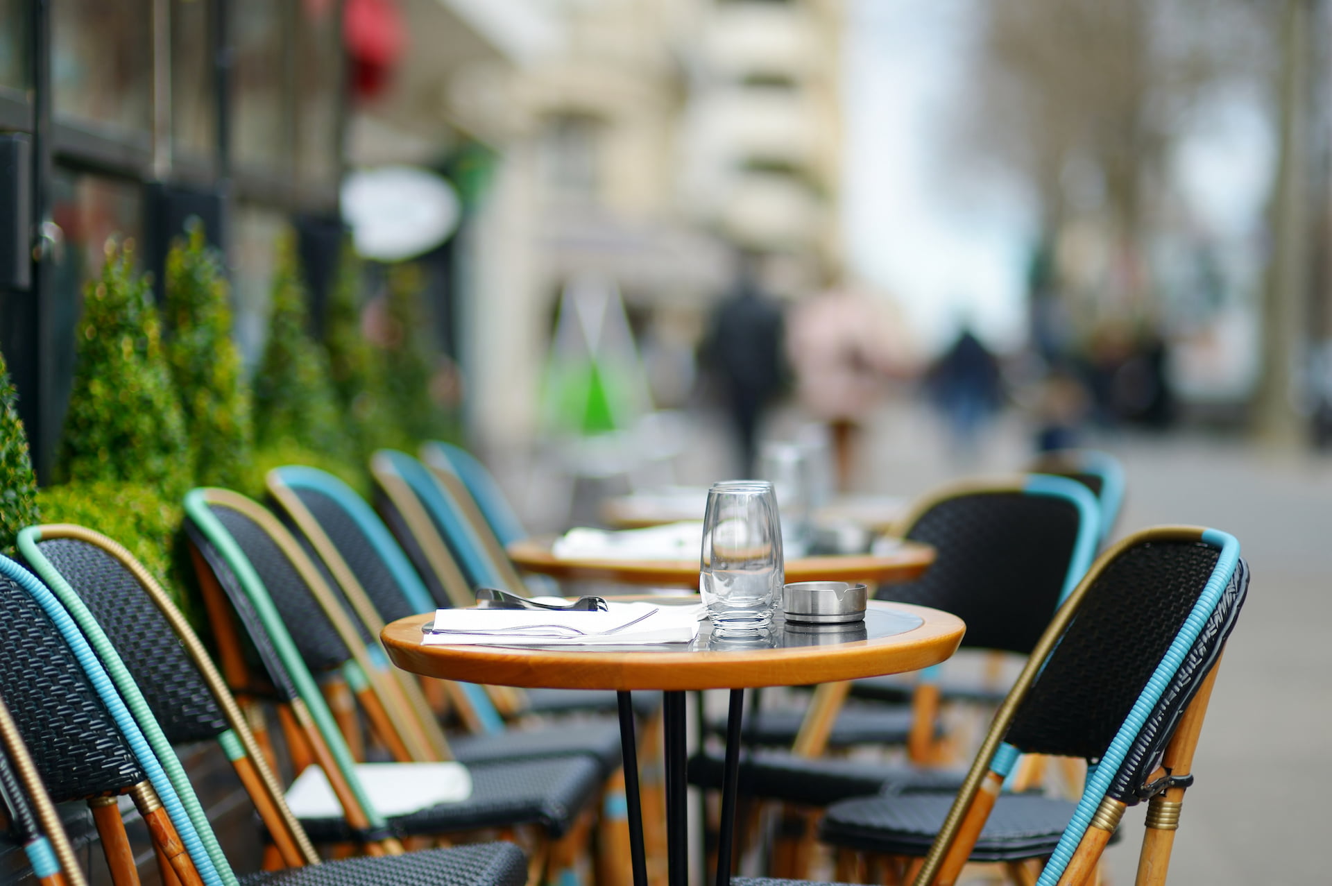 row of outdoor seating